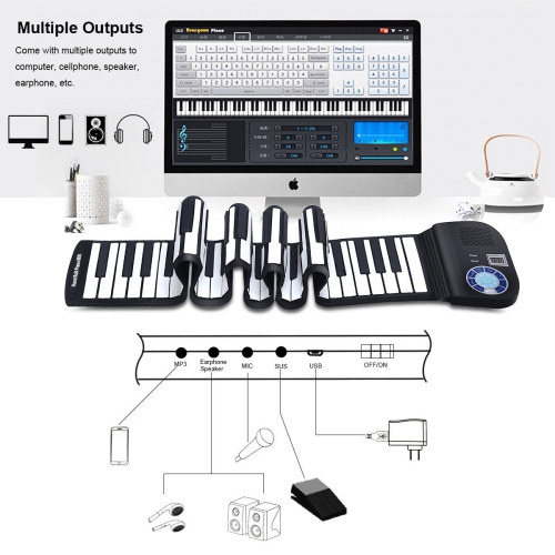 Costway 88 Key Electronic Roll Up Piano Keyboard Silicone Rechargeable w/Pedal