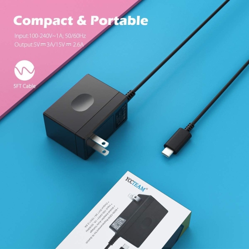 Charger for Switch and Switch Lite, Switch Charger AC Adapter Power Supply 15V 2.6A Fast Charging Kit for Switch