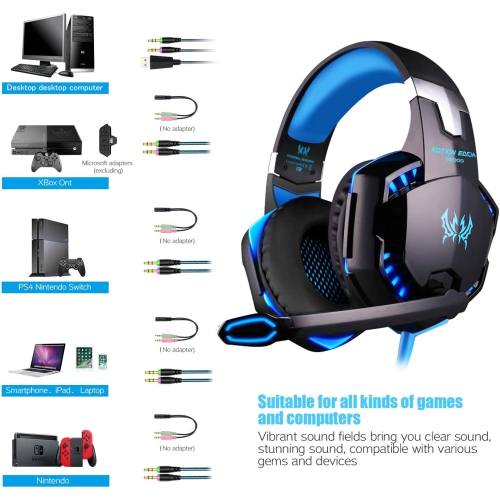 G2000 Gaming Headset, Noise Canceling Headphones with Mic ,LED Light and Soft Memory Earmuffs,7.1 Surround Sound Stereo