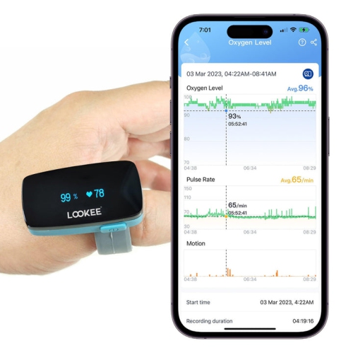 Image 1 of 7.. LOOKEE® Ring Sleep Oxygen Monitor with Vibration Reminder for Low O2 | Continuous Ring Pulse Oximeter Tracks Blood Oxygen Level and Heart Rate