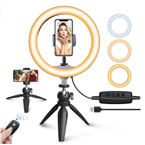 Ring Light 10" with Tripod Stand & Phone Holder for YouTube Video 