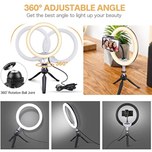 UBeesize 10" LED Ring Light with Tripod Stand & Phone Holder, Dimmable Desk Makeup Ring Light, Perfect for Live Streaming & YouTube Video,