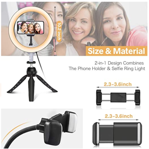 UBeesize 10" LED Ring Light with Tripod Stand & Phone Holder, Dimmable Desk Makeup Ring Light, Perfect for Live Streaming & YouTube Video,