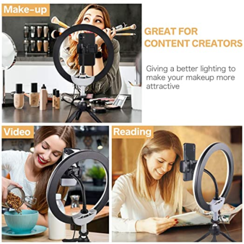 UBeesize 10" LED Ring Light with Tripod Stand & Phone Holder, Dimmable Desk Makeup Ring Light, Perfect for Live Streaming & YouTube Video,