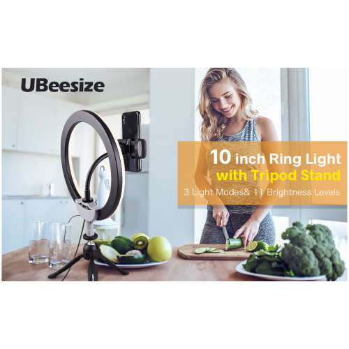 UBeesize 10" LED Ring Light with Tripod Stand & Phone Holder, Dimmable Desk Makeup Ring Light, Perfect for Live Streaming & YouTube Video,