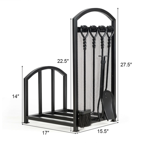 Costway Firewood Log Rack with 4 Tools Set Firewood Holders for Fireplace Indoor Outdoor