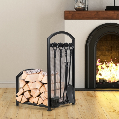 Costway Firewood Log Rack with 4 Tools Set Firewood Holders for Fireplace Indoor Outdoor