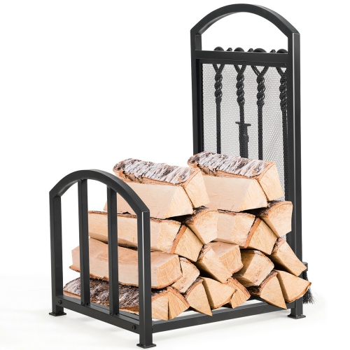 Costway Firewood Log Rack with 4 Tools Set Firewood Holders for Fireplace Indoor Outdoor