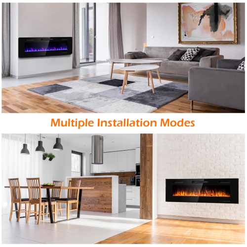 Costway 60'' Electric Fireplace Recessed Ultra Thin Wall Mounted Heater Multicolor Flame