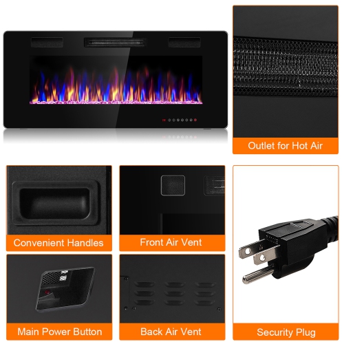 Costway 42'' Electric Fireplace Recessed Ultra Thin Wall Mounted Heater Multicolor Flame