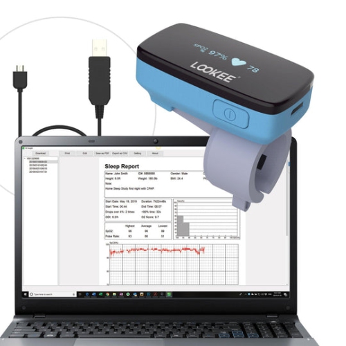 Moniteur d'oxygène de sommeil Ring-Pro de LOOKEE® avec applications PC et mobiles | Rappel de vibration pour faible O2 | Oxymètre de pouls continu