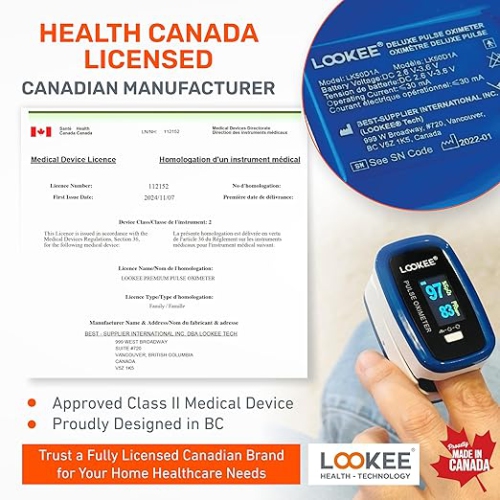 LOOKEE® LK50D1A oxymètre de pouls de luxe | surveillance de la saturation en oxygène sanguin avec écran de rotation automatique, tracé