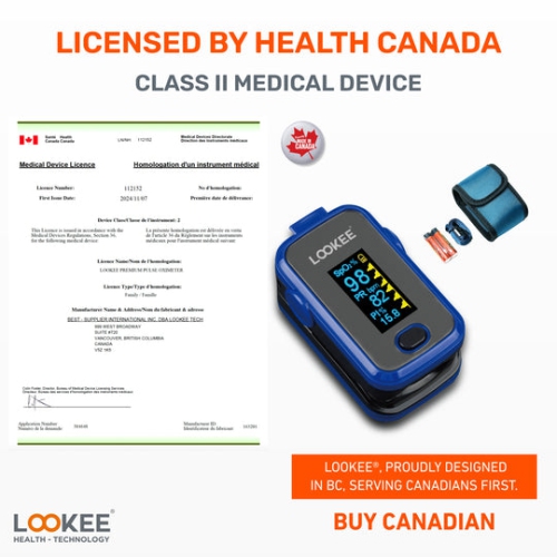 LOOKEE® A310 Premium Pulse Oximeter Finger Monitor | Proudly Canadian | Blood Oxygen Monitor | Medical Grade Accuracy, Alarm & Perfusion Index |