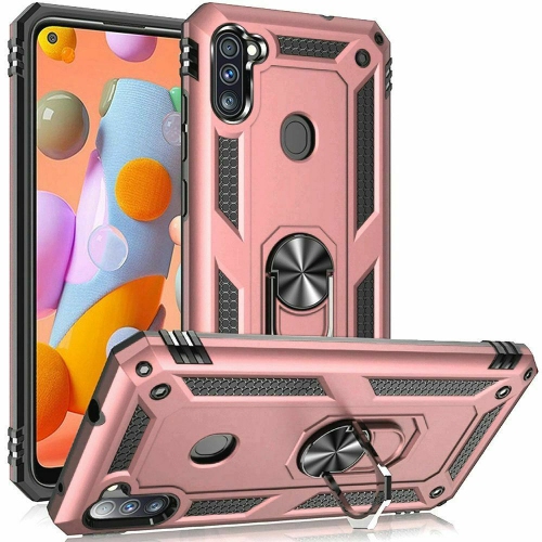 【CSmart】 Anti-Drop Hybrid Magnetic Hard Armor Case with Ring Holder for Samsung Galaxy A11, Rose Gold