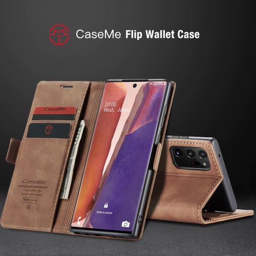 CaseMe Wallet Case Anti-Fall Retro Handmade Leather Magnetic Case Card Slot for Samsung Galaxy Note 20