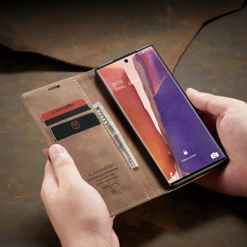 CaseMe Wallet Case Anti-Fall Retro Handmade Leather Magnetic Case Card Slot for Samsung Galaxy Note 20