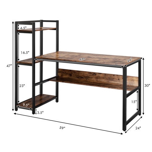 Costway Multi-Functional Computer Desk with 4-tier Storage shelves