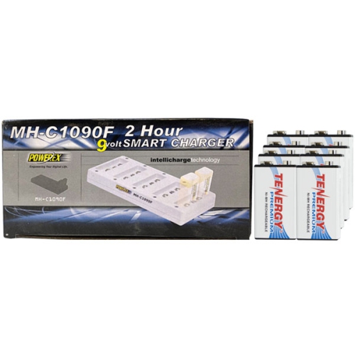 Chargeur à 10 baies + 10 piles NiMH de 9 V de qualité supérieure Tenergy