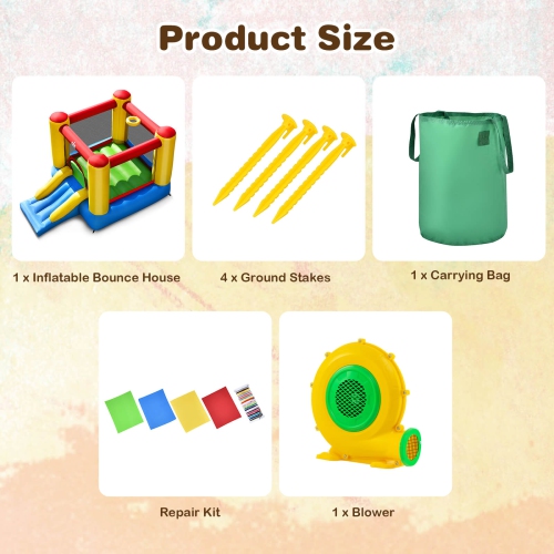 Costway Inflatable Bouncer Kids Bounce House Jumping Castle Slide w/ 480W Blower
