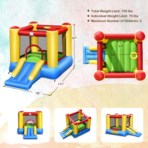 Costway Inflatable Bouncer Kids Bounce House Jumping Castle Slide w/ 480W Blower