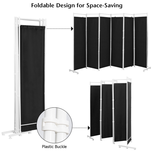Costway 6-Panel Room Divider Folding Privacy Screen w/Steel Frame Decoration Black