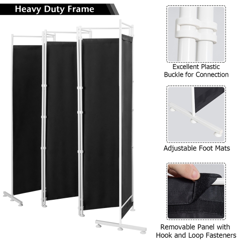 Costway 6-Panel Room Divider Folding Privacy Screen w/Steel Frame Decoration Black