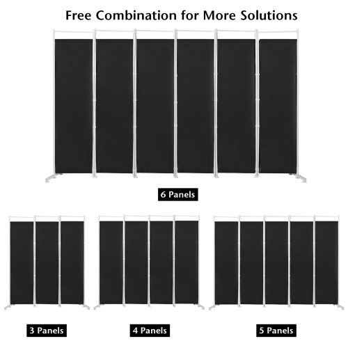 Costway 6-Panel Room Divider Folding Privacy Screen w/Steel Frame Decoration Black