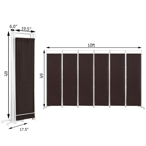 Costway 6-Panel Room Divider Folding Privacy Screen w/Steel Frame Decoration Brown