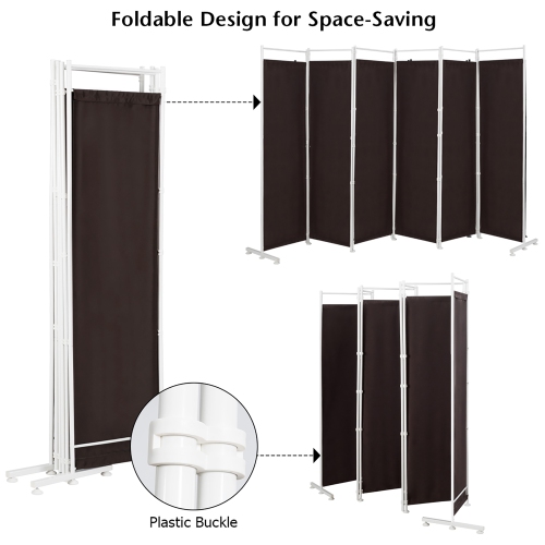 Costway 6-Panel Room Divider Folding Privacy Screen w/Steel Frame Decoration Brown