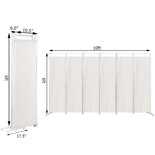 Costway 6-Panel Room Divider Folding Privacy Screen w/Steel Frame Decoration White