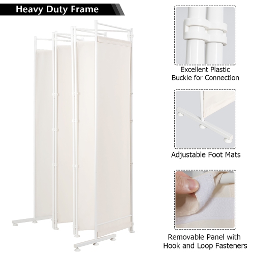 Costway 6-Panel Room Divider Folding Privacy Screen w/Steel Frame Decoration White