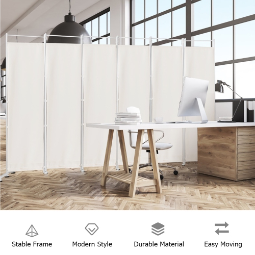 Costway 6-Panel Room Divider Folding Privacy Screen w/Steel Frame Decoration White