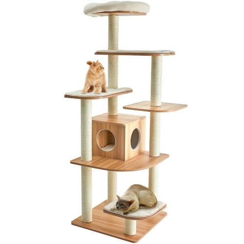 COSTWAY  " 69"" Modern Cat Tree Multi-Layer Kitten Activity Tower W/ Removable Soft Mat"