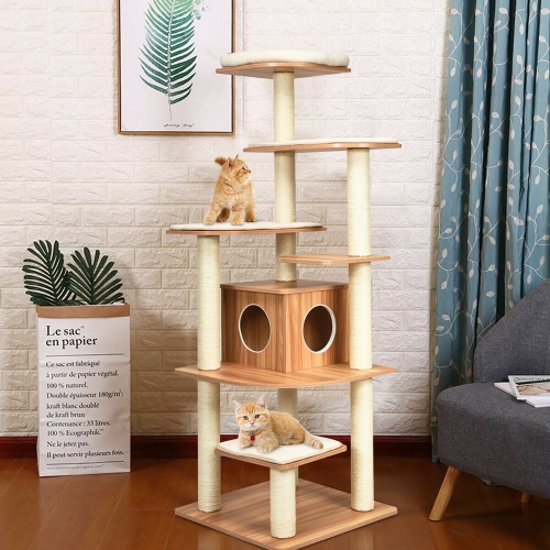 Costway 69" Modern Cat Tree Multi-layer Kitten Activity Tower w/ Removable Soft Mat