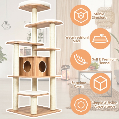 Costway 69" Modern Cat Tree Multi-layer Kitten Activity Tower w/ Removable Soft Mat