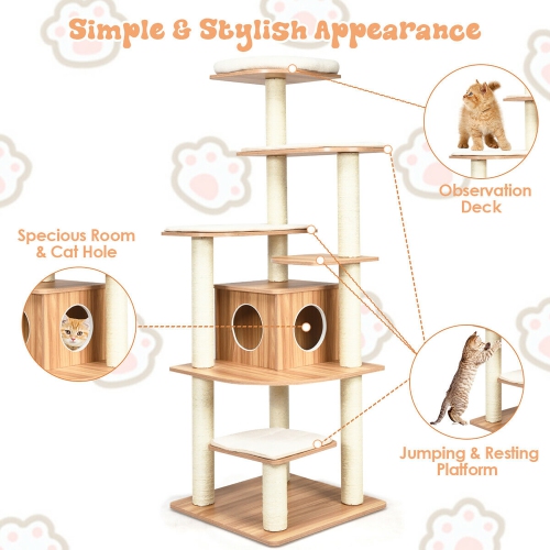 Costway 69" Modern Cat Tree Multi-layer Kitten Activity Tower w/ Removable Soft Mat
