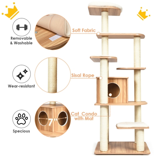 Costway 69" Modern Cat Tree Multi-layer Kitten Activity Tower w/ Removable Soft Mat