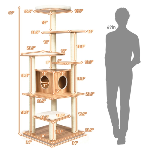 Costway 69" Modern Cat Tree Multi-layer Kitten Activity Tower w/ Removable Soft Mat