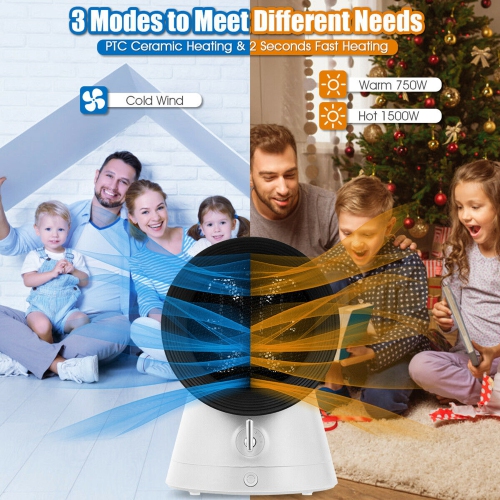 Gymax 1500W Portable PTC Ceramic Space Heater Mini Electric Desktop Heating Fan White