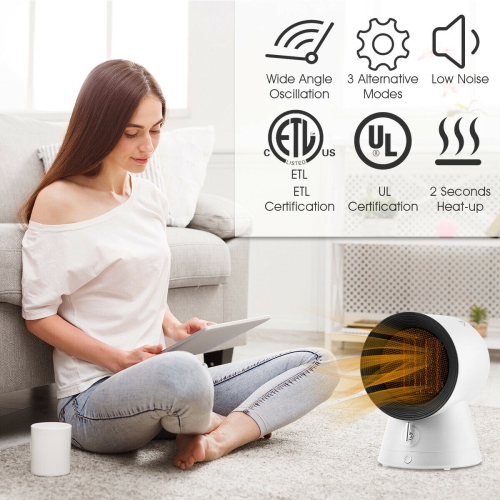 Gymax 1500W Portable PTC Ceramic Space Heater Mini Electric Desktop Heating Fan White
