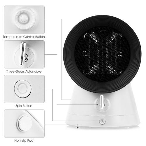 Gymax 1500W Portable PTC Ceramic Space Heater Mini Electric Desktop Heating Fan White