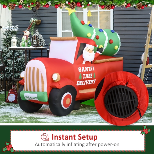 HOMCOM 6ft Christmas Inflatable Santa Claus Driving A Truck with LED Lights, Blow-Up Outdoor LED Yard Display for Lawn, Garden, Party