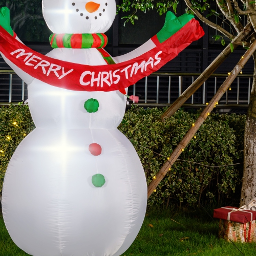 Bonhomme de neige gonflable décoré avec bannière de Noël « Merry Christmas » 8 pi de HOMCOM, présentoir de jardin à DEL pour pelouse, jardin,