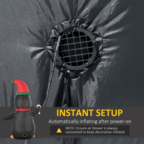 HOMCOM 8ft Inflatable Penguin Holding Candy Cane, Holiday Yard Decoration with LED Lights, Indoor Outdoor Lawn Blow Up Decor