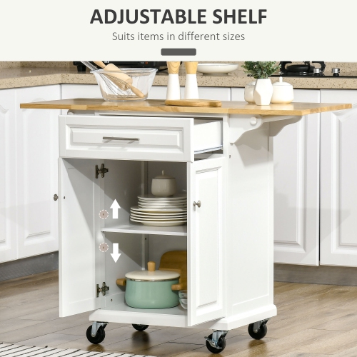 HOMCOM Extendable Kitchen Island Cart on Wheels with Counter Drawer Cabinet, Towel Racks Versatile Use for Dining Kitchens Rooms