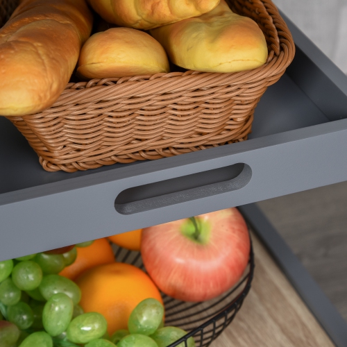 Chariot de bar HOMCOM, chariot de cuisine à 4 niveaux avec plateau de service amovible, chariot à café sur roulettes avec tiroir pour salle à manger,