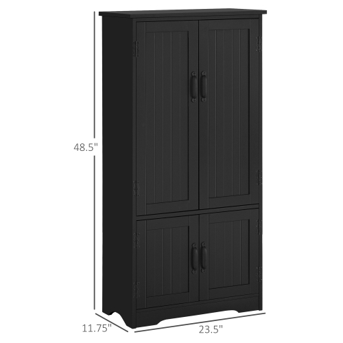 HOMCOM 48" Kitchen Pantry Cabinet, Freestanding Kitchen Storage Cabinet with Adjustable Shelves and Doors, Black