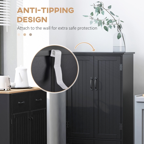 HOMCOM 48" Kitchen Pantry Cabinet, Freestanding Kitchen Storage Cabinet with Adjustable Shelves and Doors, Black