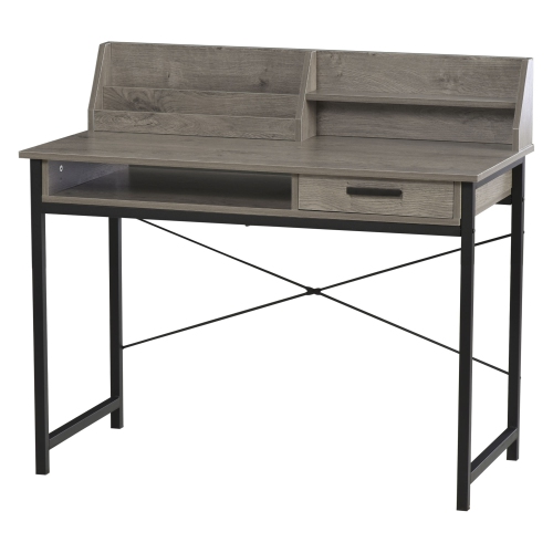 HOMCOM – Bureau d’ordinateur industriel avec tiroir et tablettes ouvertes, table d’écriture avec étagère pour le bureau à domicile, gris