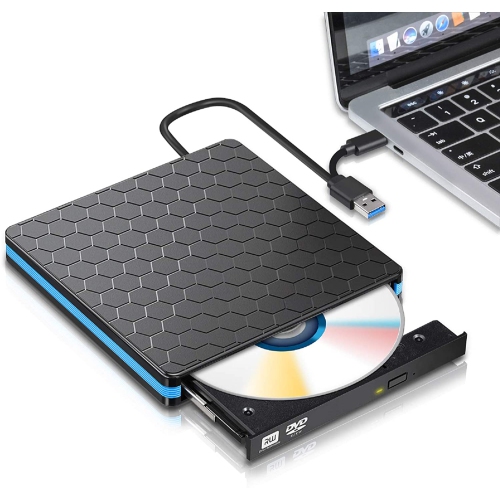 Lecteur de CD-DVD externe pour ordinateur portable, transfert haute vitesse Wihool USB 3.0 Slim Portable CD DVD +/- RW Graveur de graveur de lecteur